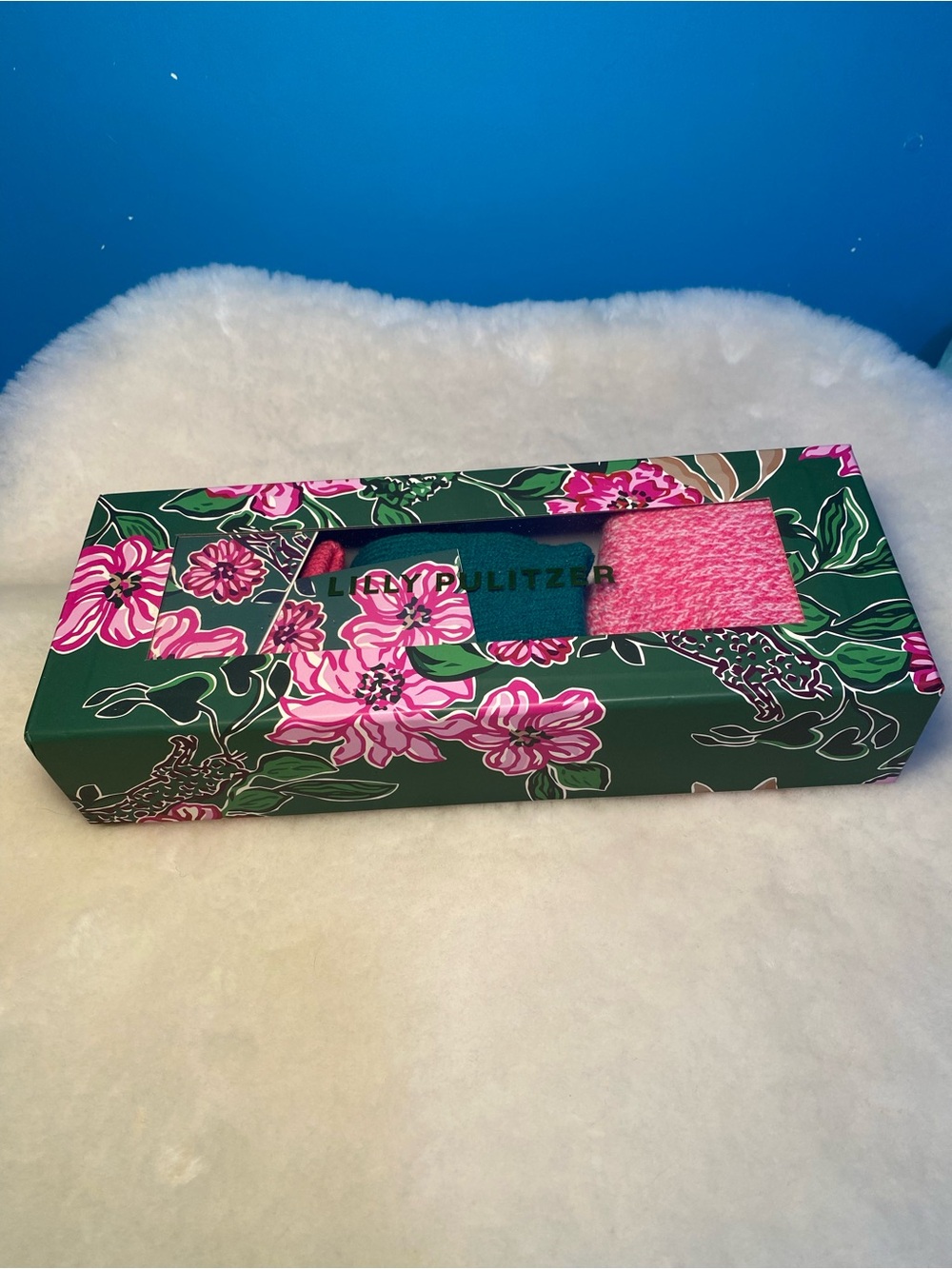 Lilly Pulitzer Three Set Pair Green and Pink Cozy Socks Gift Box